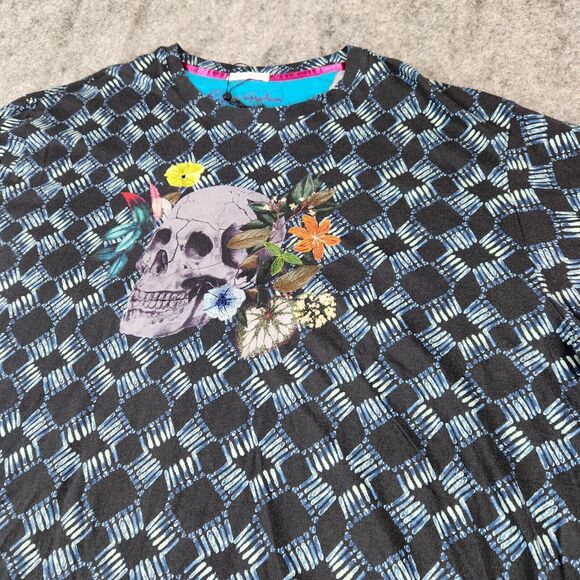Robert Graham Mens T Shirt 3XLT Tall Embroidered Skull Floral Designer Halloween - Picture 2 of 12
